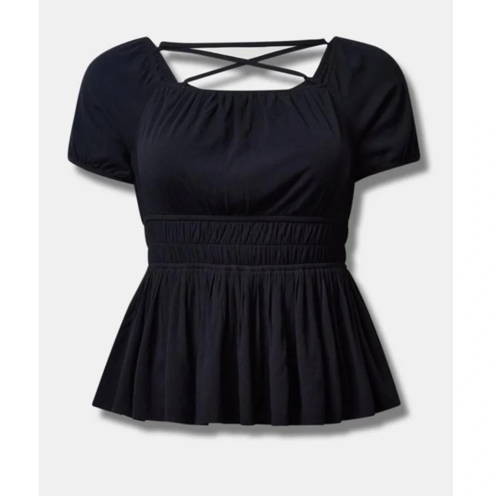 TORRID NWT Washable Crinkle Gauze Cris Cross Back Top - Picture 4 of 5